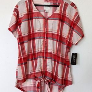 New York Laundry Plaid short Sleeve Top Blouses size XL